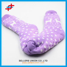 2015 New Winter Cotton Velvet Knitted Purple Deer Dot Thick Home Indoor Warm Anti-Slip Socks